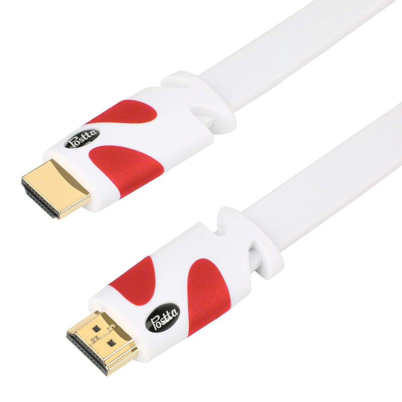 Postta Flat HDMI Cable 25 Feet Flat HDMI 2.0 Cord Support 4K, 3D, 2160p, 1080p, Ethernet and Audio Return-White-Red - Image 1
